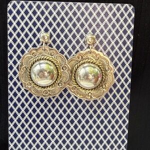 Vintage Sterling Silver Concho Earrings Brass Rope Southwestern Boho Style